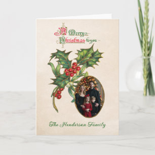 Vintage-Mistelzweig-Ornament-Foto Weihnachten Karte