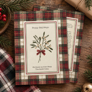 Vintage-Mistelzweig-Wasserfarben-Tartan-Karo-Neuja Feiertagskarte