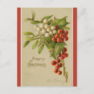 Vintage Mistelzweige und Stechpalmen Weihnachten Postkarte