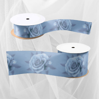 Vintage Misty Blue Roses Ribbon Satinband