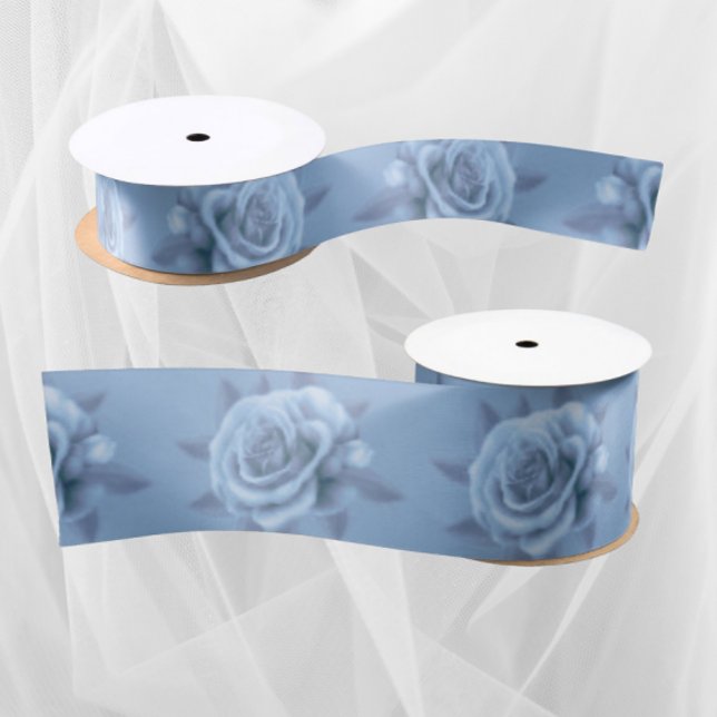Vintage Misty Blue Roses Ribbon Satinband (Misty blue rose ribbons)