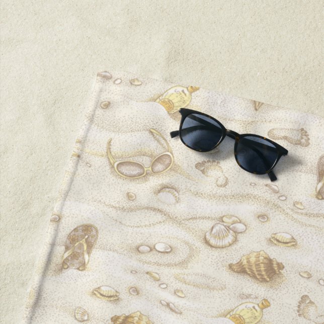 Vintage Mit Monogramm Muscheln, Seestern, Fußabdrü Strandtuch (Beispiel)