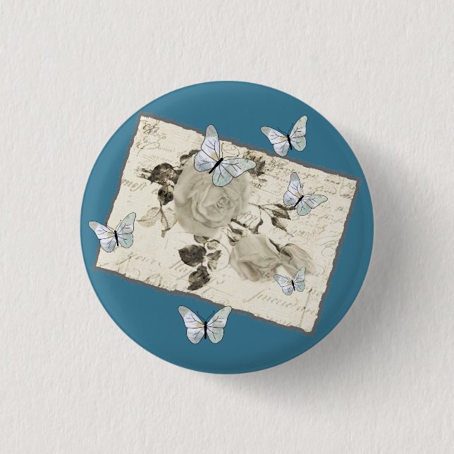 Vintage mit Schmetterlingen Button (Vorderseite)