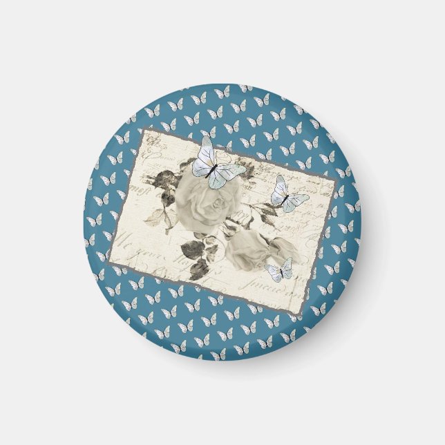 Vintage mit Schmetterlingen Magnet (Vorne)