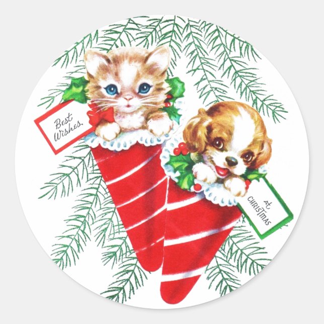 Vintage Mitte- des Jahrhundertsschönes Runder Aufkleber (Vorderseite)