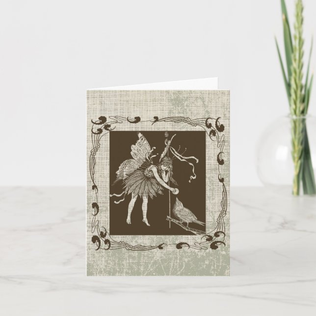 Vintage Mitteilungskarten von Fairy & Bird (Vorderseite)