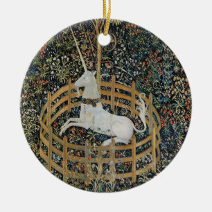 Vintage-Mittelalter-Einhorn-in-Gefangenschaft-Kuns Keramik Ornament