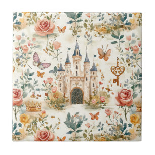 Vintage mittelalterliche Burg Blumen Fantasy Schme Fliese