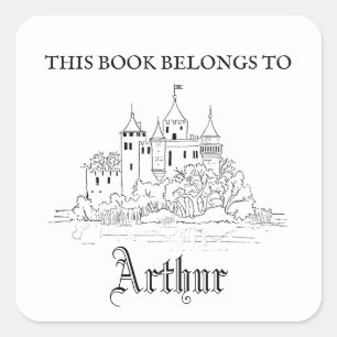 Vintage Mittelalterliche Burg Buchschild Quadratischer Aufkleber