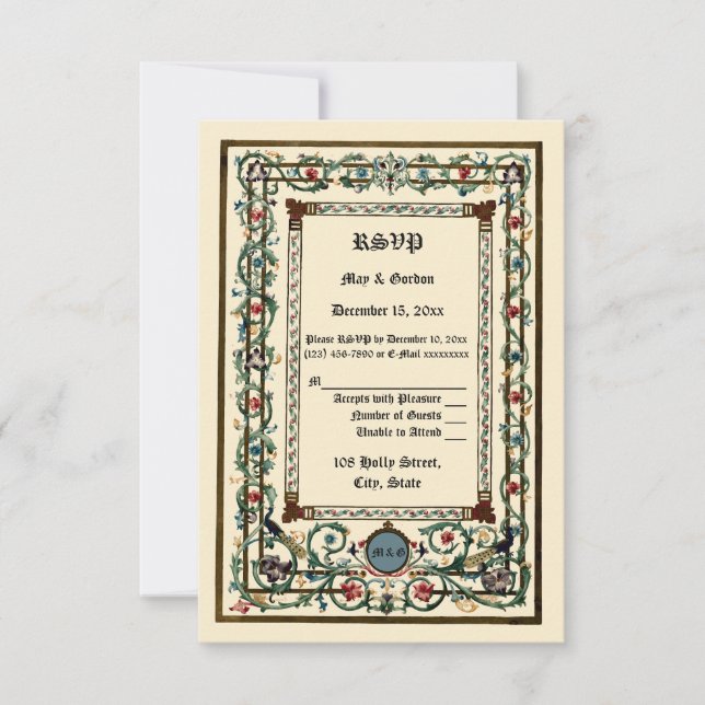 Vintage "mittelalterliche" Hochzeit RSVP Karte (Vorderseite)