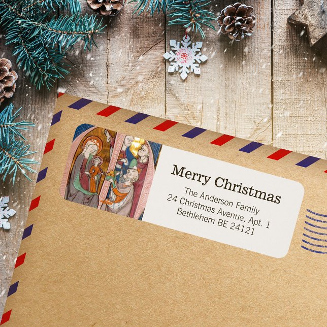 Vintage mittelalterliche religiöse katholische Wei (Vintage Medieval Religious Christian Traditional Catholic Christmas Holiday Return Address Labels)