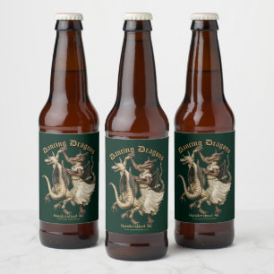 Vintage mittelalterliche tanzende Drachen Farbvorl Bierflaschenetikett