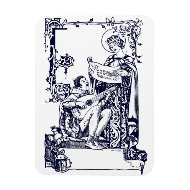 Vintage mittelalterliche Weihnachtssänger Art Nouv Magnet (Vertikal)