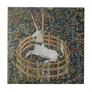 Vintage mittelalterliches Einhorn in Gefangenschaf Fliese