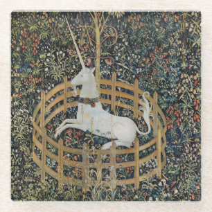 Vintage mittelalterliches Einhorn in Gefangenschaf Glasuntersetzer