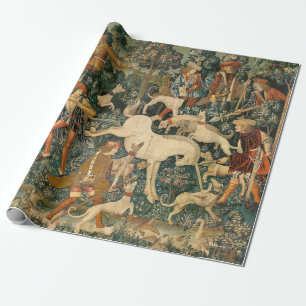 Vintage mittelalterliches Einhorn verteidigt sich Geschenkpapier