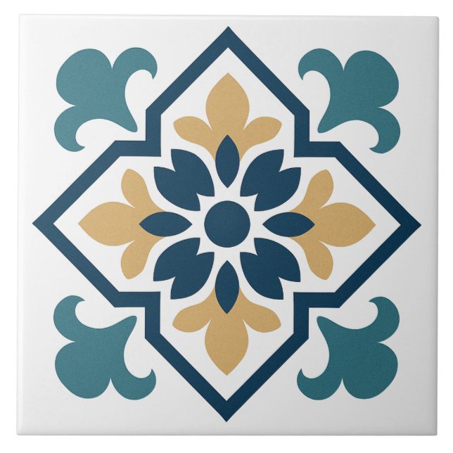 Vintage Mittelmeer-Blumenfliese Fliese (Vorderseite)