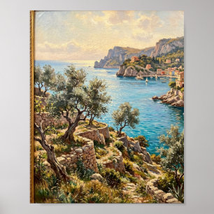 Vintage-Mittelmeer-Olivenhain-Bucht I Poster