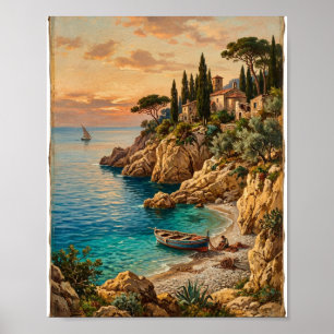 Vintage-Mittelmeer Olivenhain-Bucht II Poster