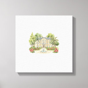Vintage-Mittelmeer-Villa-Aquarellmalerei Leinwanddruck