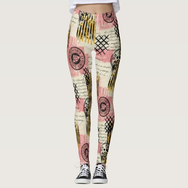 Vintage-Mixed-Media-Collage - abgenutztes Papier ( Leggings (Vorderseite)