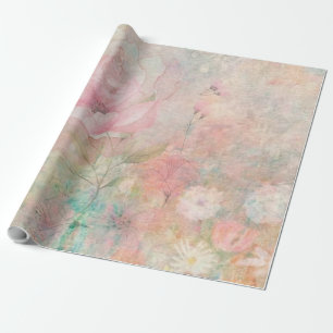 Vintage Mixed Media Retro Rosa Floral Weiß Rustika Geschenkpapier