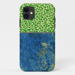 Vintage Mod floral mit grünem Leopardenprint-Stoff Case-Mate iPhone Hülle
