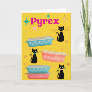 Vintage Mod-Katzen und Retro-Pyrex Karte