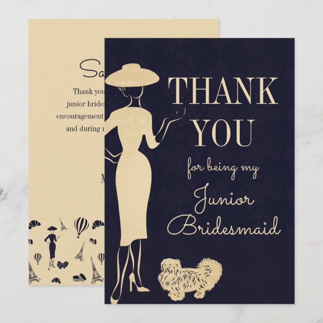 Vintage Mode Danke Junior Bridesmaid Card Einladung (Vorne/Hinten)