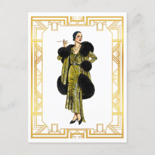 Vintage-Mode der 20er Jahre Flapper Pelzumhang Abe Postkarte