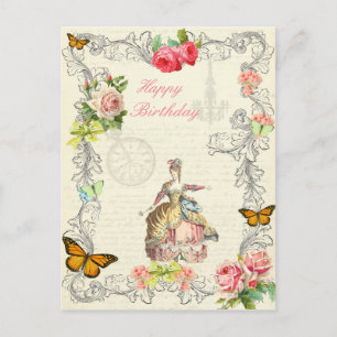 Vintage Mode Geburtstagspostkarte mit Rosen Postkarte