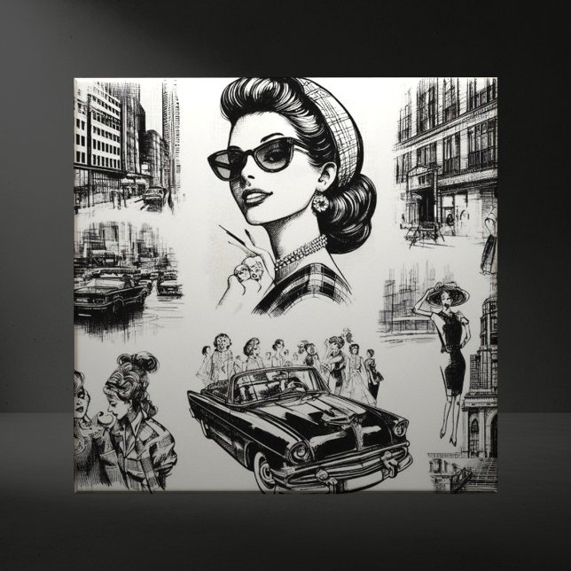 Vintage Mode-Girl Zeichnend Fliese (Von Creator hochgeladen)