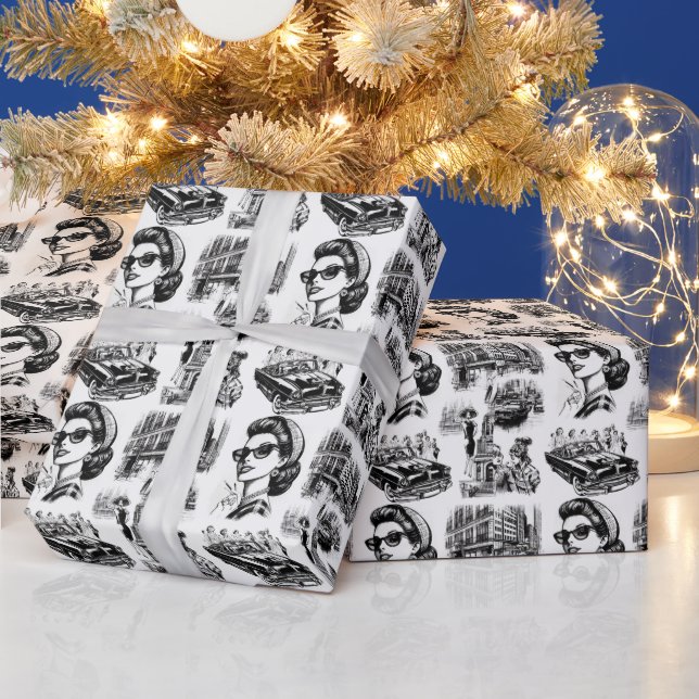 Vintage Mode-Girl Zeichnend Geschenkpapier (Feiertage)