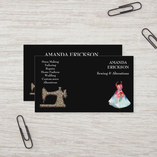 Vintage Mode-Handwerkskunst Girly Floral Nähen Visitenkarte (Vorderseite/Rückseite Beispiel)