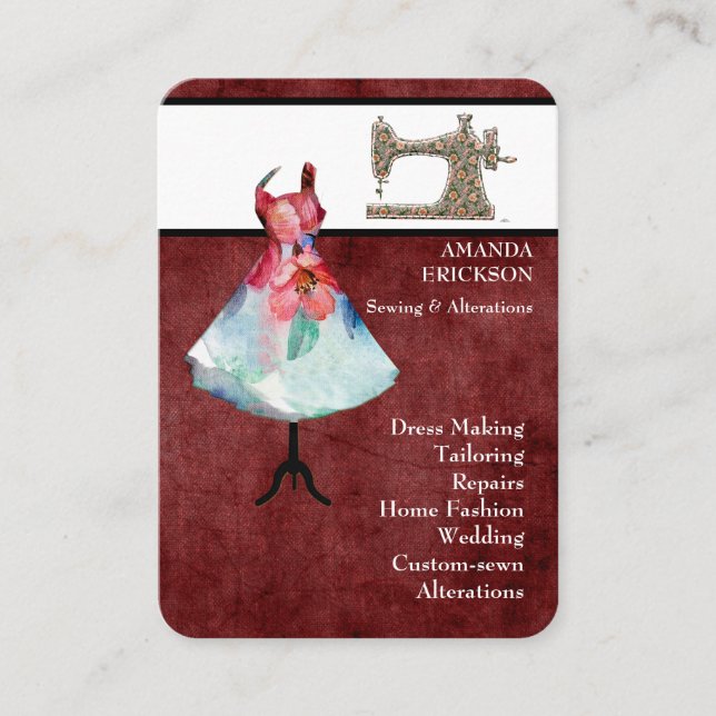Vintage Mode-Handwerkskunst Girly Floral Nähmaschi Visitenkarte (Vorderseite)