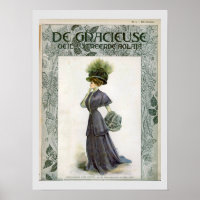 Vintage Mode Illustration Lady Botanischer Hut P