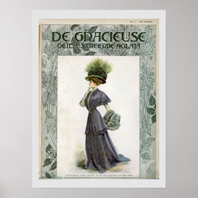 Vintage Mode Illustration Lady Botanischer Hut P Poster (Vorne)