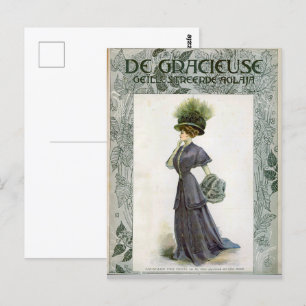 Vintage Mode Illustration Lady Botanischer Hut Postkarte