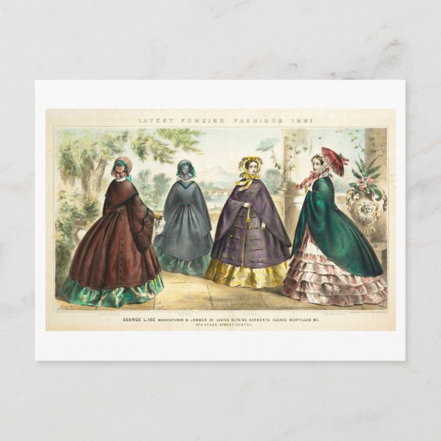 Vintage Mode Illustrationskleider 1861 Postkarte (Vorderseite)