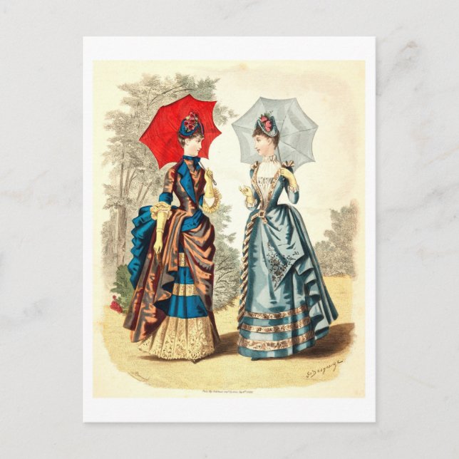 Vintage Mode Illustrationskleider 1886 Postkarte (Vorderseite)