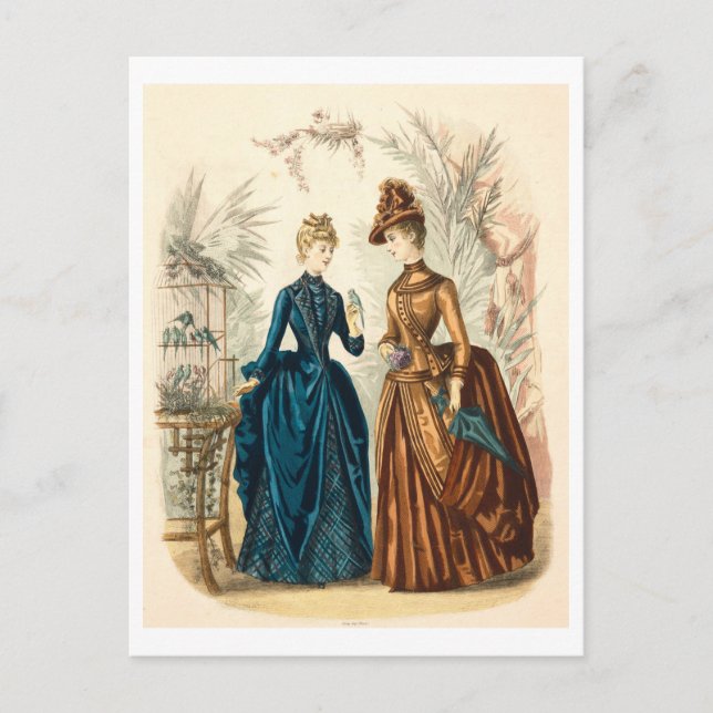 Vintage Mode Illustrationskleider 1886 Postkarte (Vorderseite)