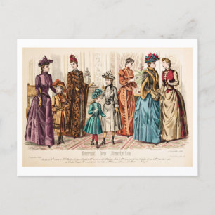 Vintage Mode Illustrationskleider 1889 Postkarte