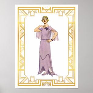 Vintage Mode Lavendel Flapper Gown der 20er Jahre Poster