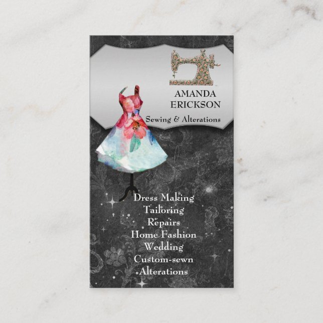 Vintage Mode macht das Girly Blumennähen in Visitenkarte (Vorderseite)