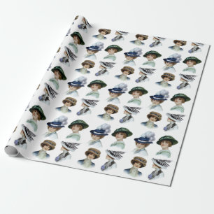 Vintage Mode Mädchen in edwardianischen Hüten Geschenkpapier