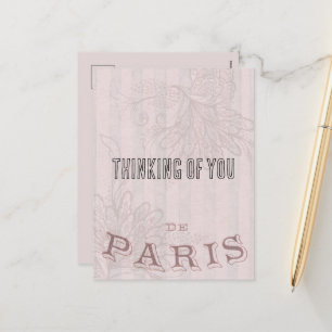 Vintage Mode Paris in blassem Rosa Feiertagspostkarte