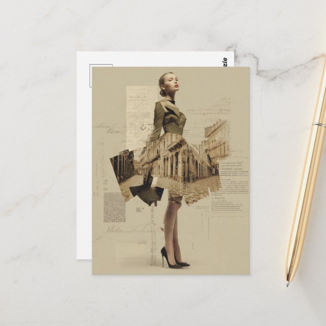 Vintage Mode- und Architektur-Collage Postkarte (Vorderseite/Rückseite Beispiel)