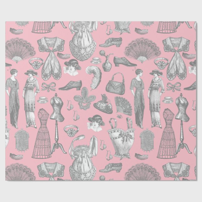 Vintage Modedamen aus der Antike rosa Geschenkpapier (Flach)