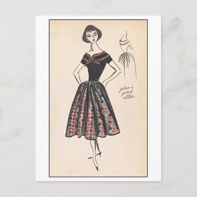 Vintage-Modeentwurf für Kleid, Creators Studios Postkarte (Vorderseite)
