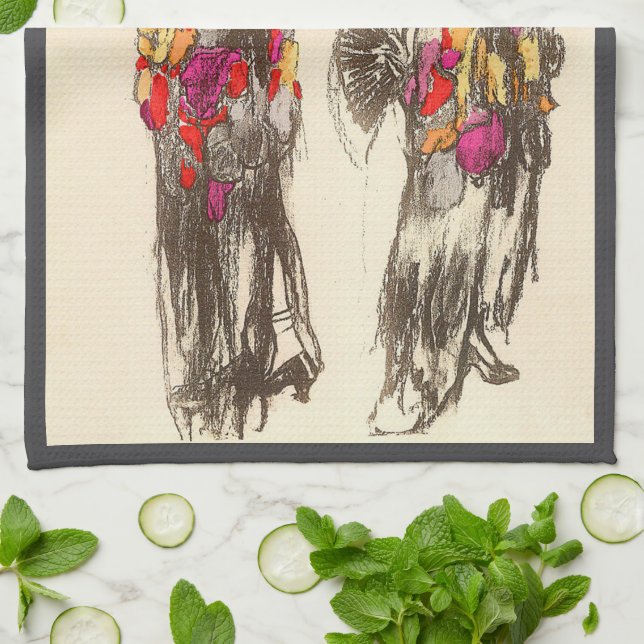 Vintage Modefrauen mit Frühlingskleidern Geschirrtuch (Gefaltet)